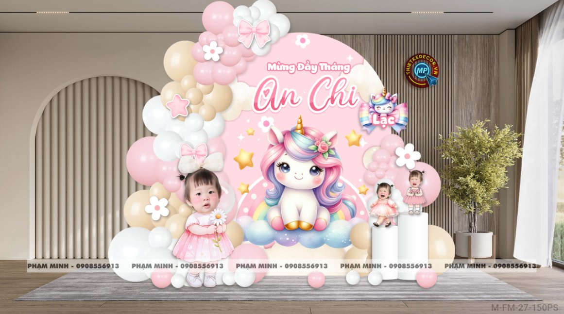 File thiết kế đầy tháng bé gái tuổi ngựa tone hồng; full month bé gái tone hồng tuổi ngọ tone hồng dễ thương đáng yêu.