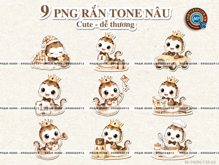 9 PNG Rắn cute dễ thương png water color màu nước đáng yêu dùng thiết kế file sinh nhật thôi nôi 1 tuổi rắn tỵ tone nâu
