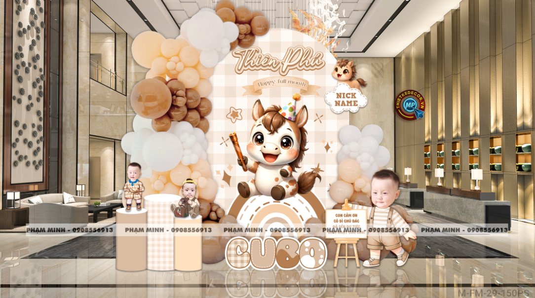 File thiết kế đầy tháng bé trai tone nâu; Full month bé trai tuổi ngựa tone nâu; đầy tháng tone nâu; full month tone nâu cute dễ thương đáng yêu