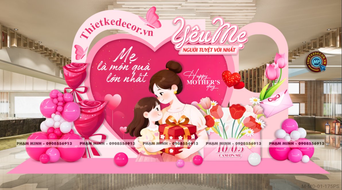 File thiết kế decor trang trí ngày của mẹ mother's day tone hồng; Decor Ngày của mẹ; Trang trí mother's day; decor mother's day.