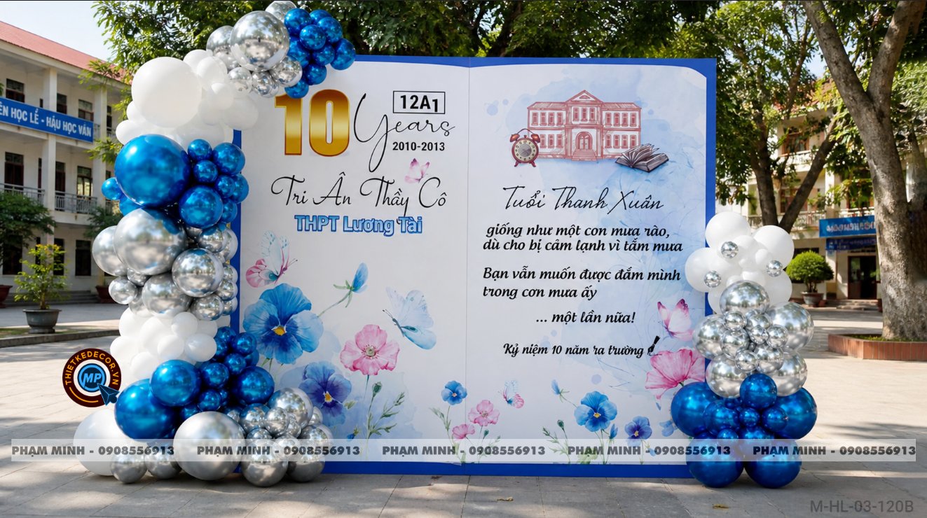 File thiết kế trang trí background họp lớp họp khóa kỷ niệm ngày về trường tone xanh da trời sang trọng