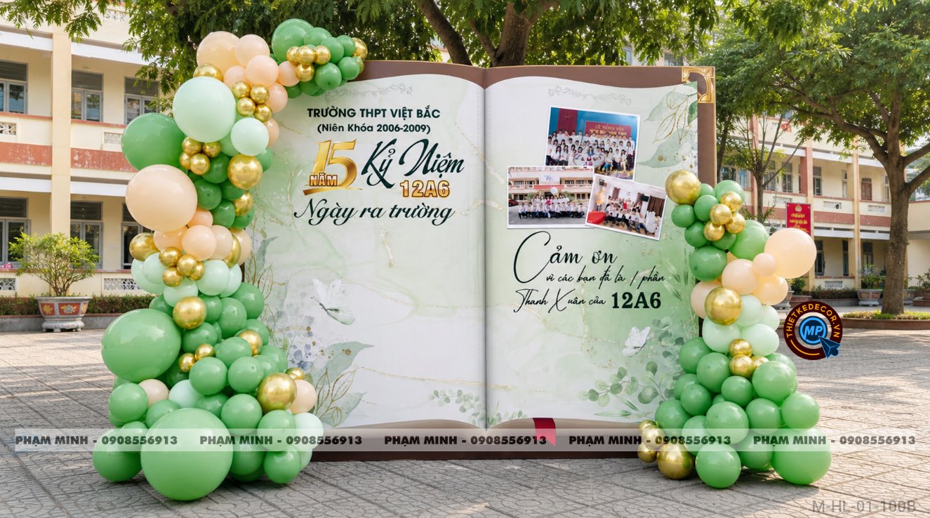 File thiết kế trang trí background họp lớp họp khóa kỷ niệm ngày về trường tone xanh lá sang trọng