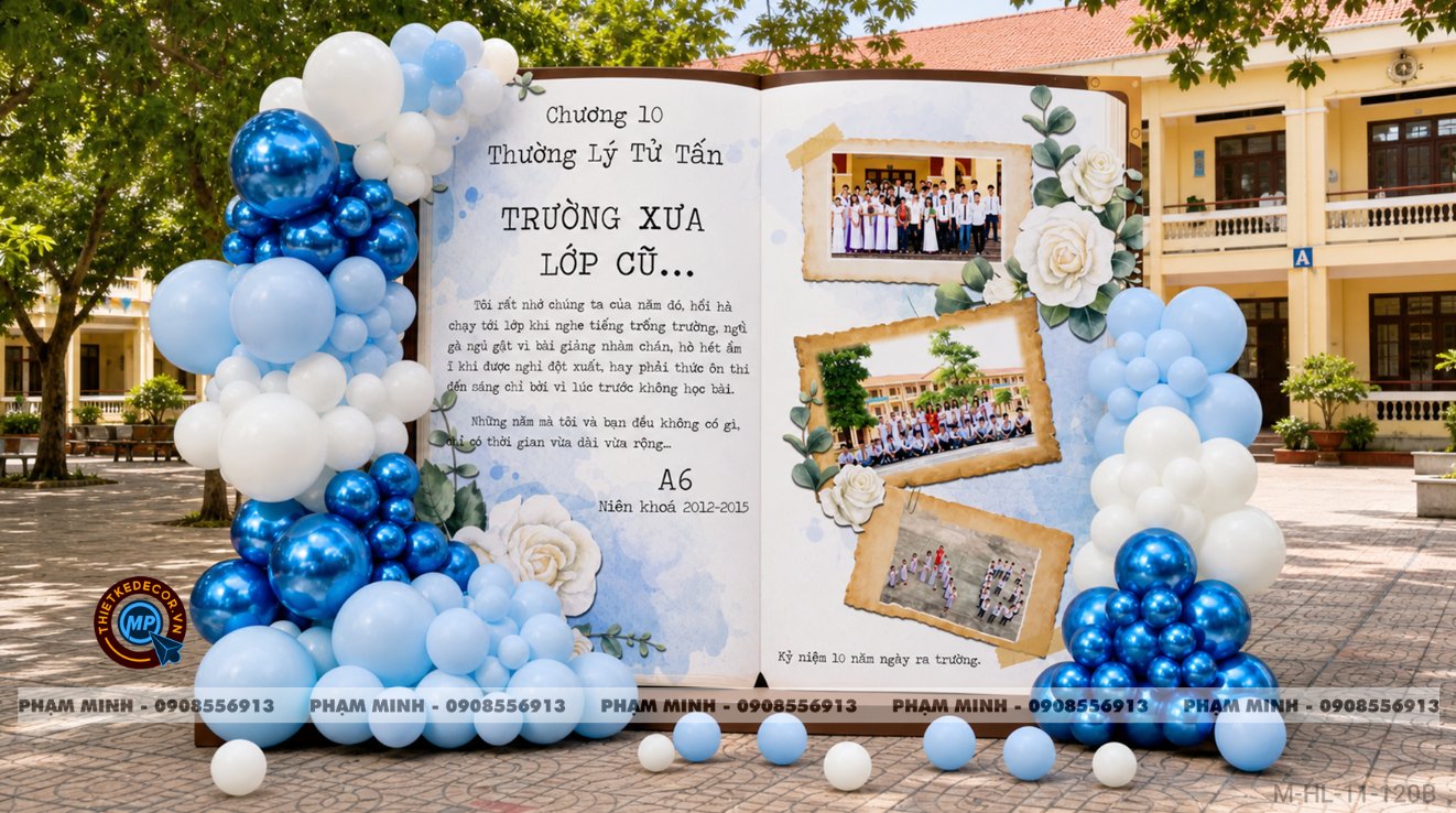 File thiết kế trang trí background họp lớp họp khóa kỷ niệm ngày về trường tone xanh da trời sang trọng