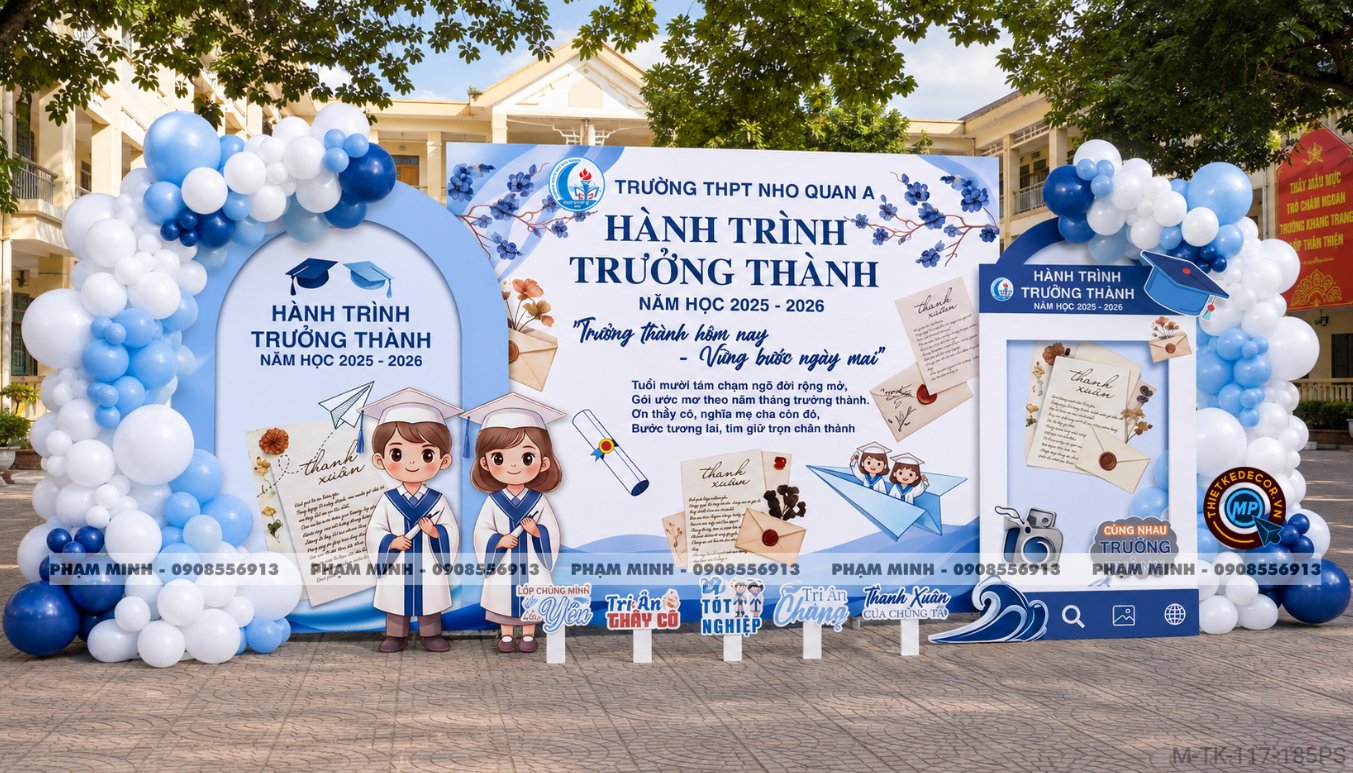 File thiết kế decor trang trí lễ tổng kết năm học trang trí bong bóng chụp ảnh kỷ yếu cho học sinh cấp 2 cấp 3 THCS THPT dễ THƯƠNG sang trọng.