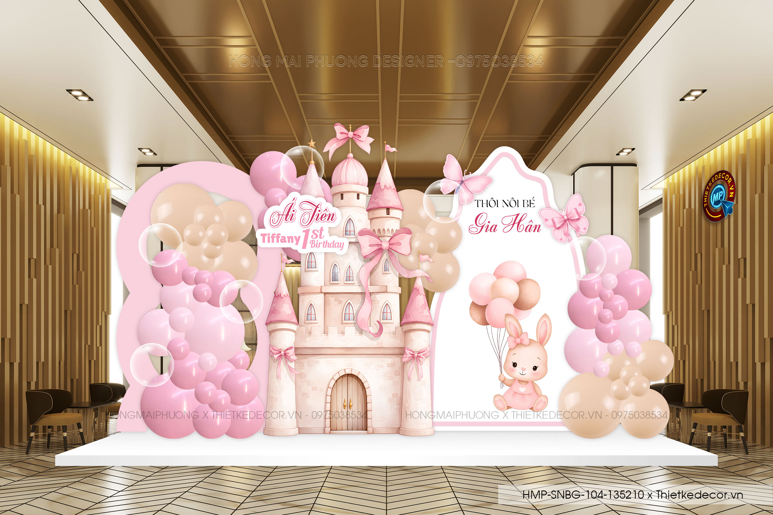 File thiết kế decor trang trí tiệc sinh nhật bé gái mix bong bóng cute dễ thương đáng yêu tone hồng