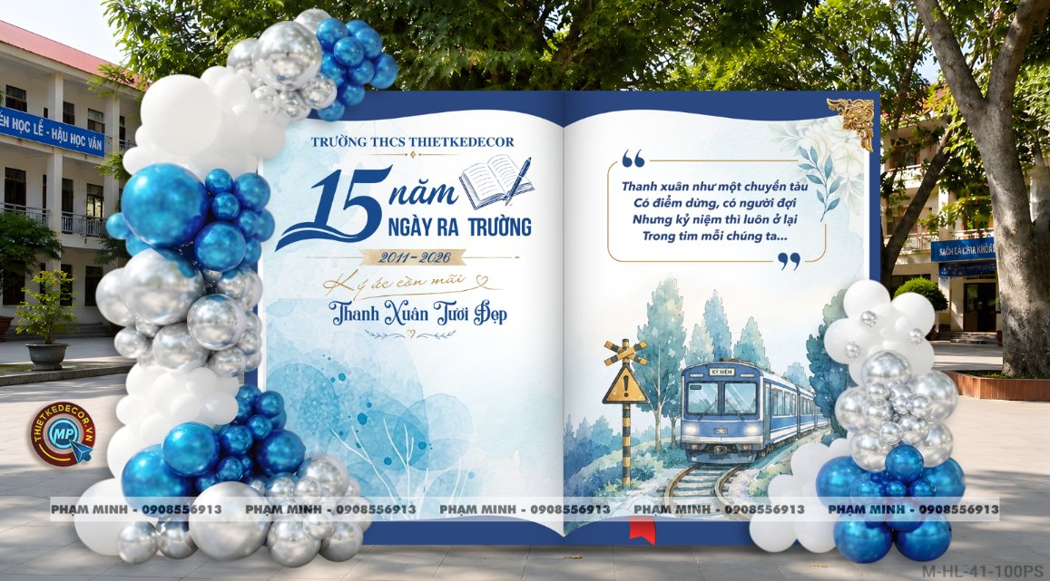 File thiết kế trang trí background họp lớp họp khóa kỷ niệm ngày về trường tone xanh da trời sang trọng