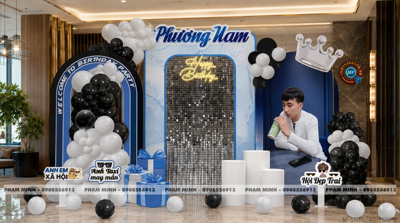 File thiết kế sinh nhật người lớn, sinh nhật nam, sinh nhật sếp, sinh nhật bạn trai sang trọng luxury tone xanh đen trắng