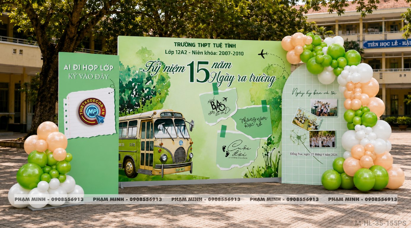 File thiết kế trang trí background họp lớp họp khóa kỷ niệm ngày về trường tone xanh lá sang trọng