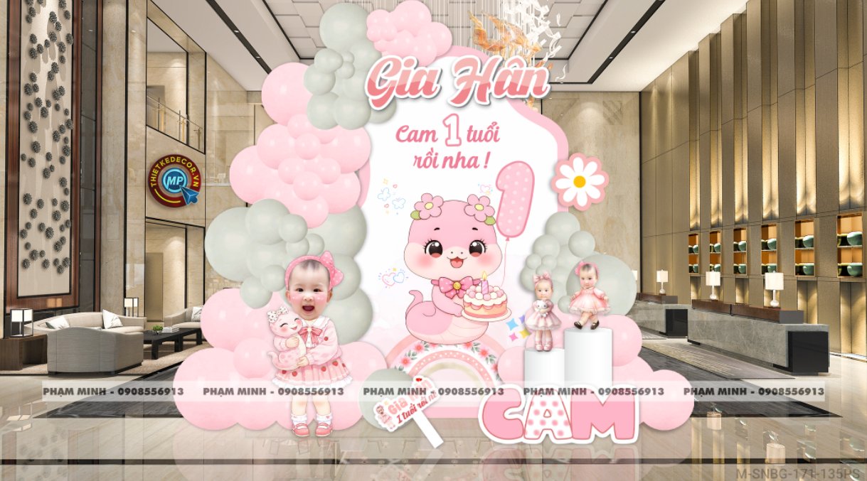 File thiết kế sinh nhật bé gái tuổi rắn tone hồng; Sinh nhật bé gái tone hồng; Sinh nhật 1 tuổi tone hồng; Sinh nhật tuổi tỵ tone hồng cute đáng yêu dễ thương