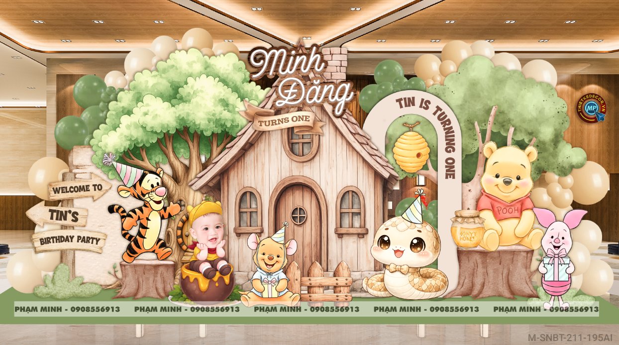 File thiết kế sinh nhật bé trai tuổi rắn chủ đề gấu Pooh; chủ đề safari, đáng yêu dễ thương cute
