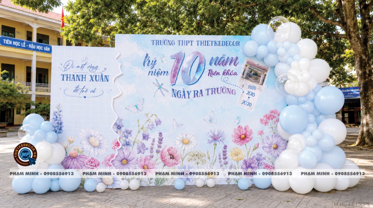 File thiết kế trang trí background họp lớp họp khóa kỷ niệm ngày về trường tone xanh da trời sang trọng