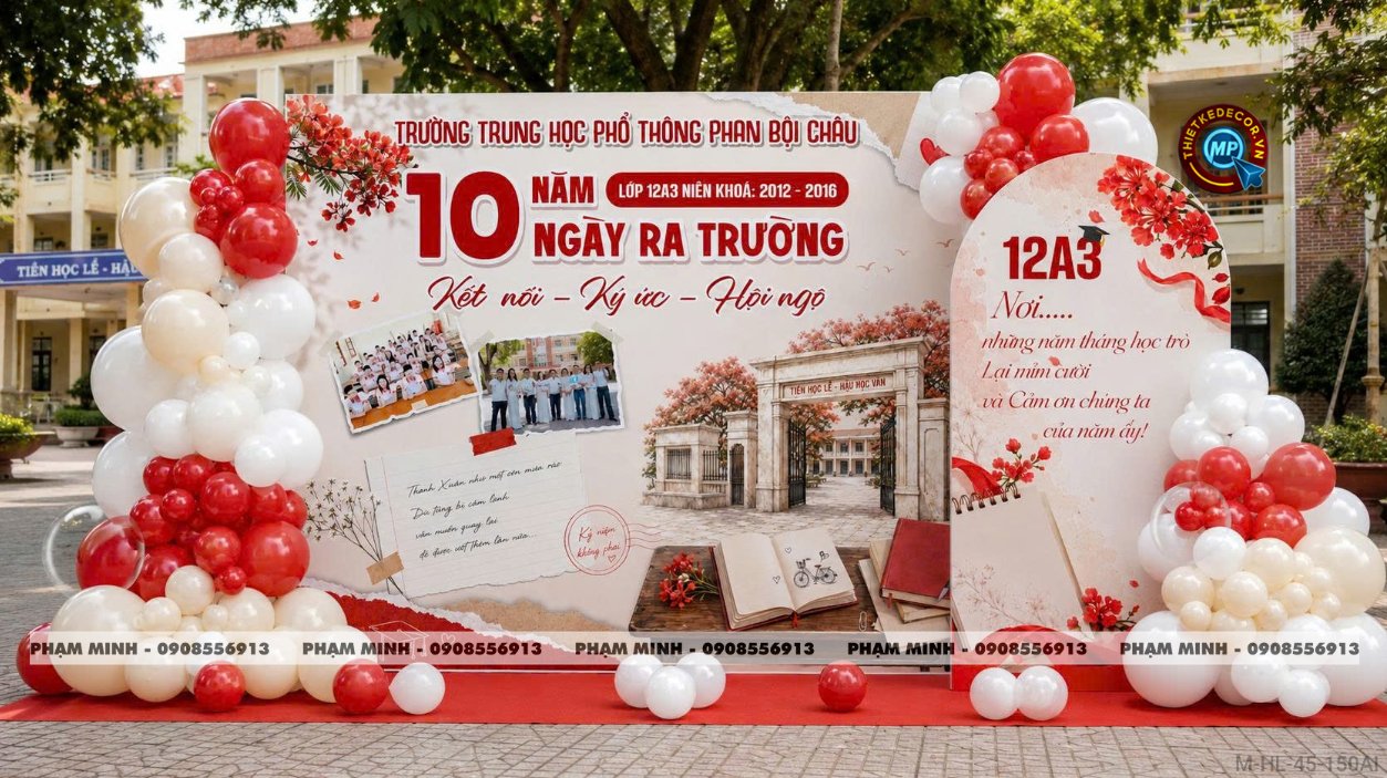 File thiết kế trang trí background họp lớp họp khóa kỷ niệm ngày về trường tone đỏ sang trọng