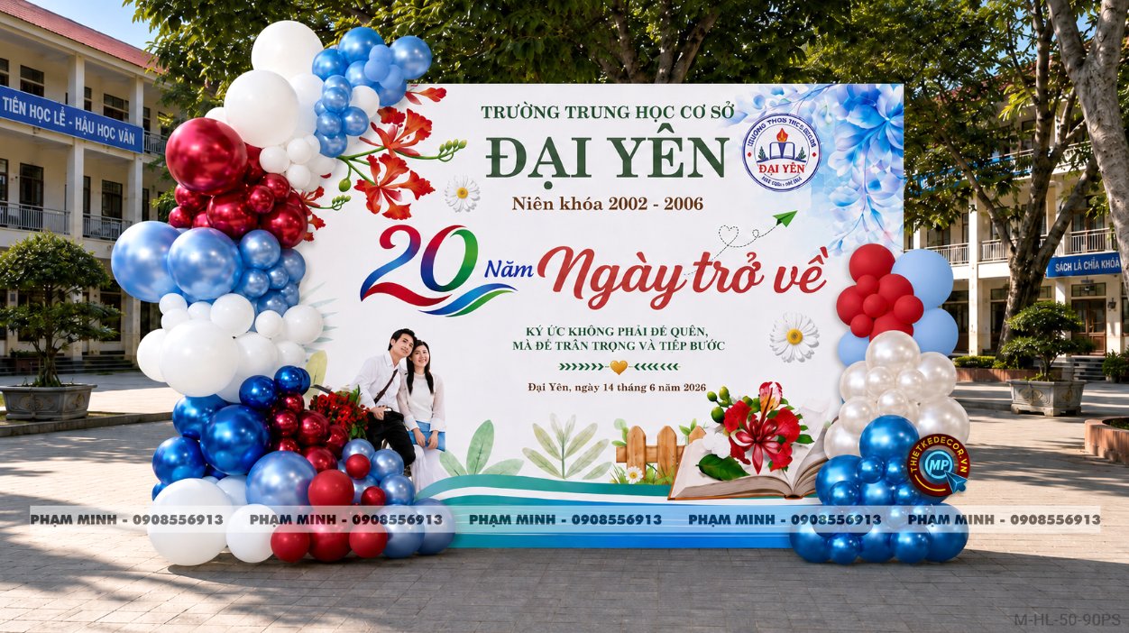 File thiết kế trang trí background họp lớp họp khóa kỷ niệm ngày về trường tone xanh da trời sang trọng