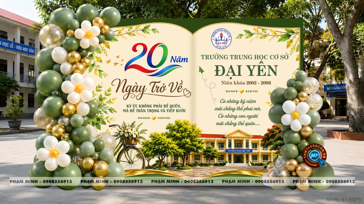 File thiết kế trang trí background họp lớp họp khóa kỷ niệm ngày về trường tone xanh lá sang trọng