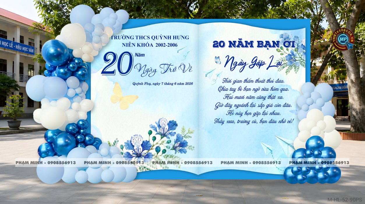 File thiết kế trang trí background họp lớp họp khóa kỷ niệm ngày về trường tone xanh da trời sang trọng