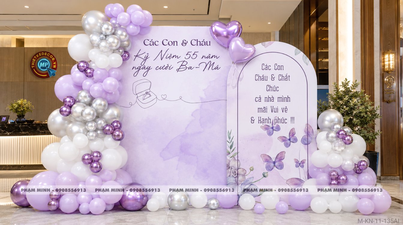 File thiết kế kỷ niệm ngày cưới tone tím, trang trí decor kỷ niệm ngày cưới, trang trí bong bóng chụp ảnh checkin kỷ niệm ngày cưới tone tím