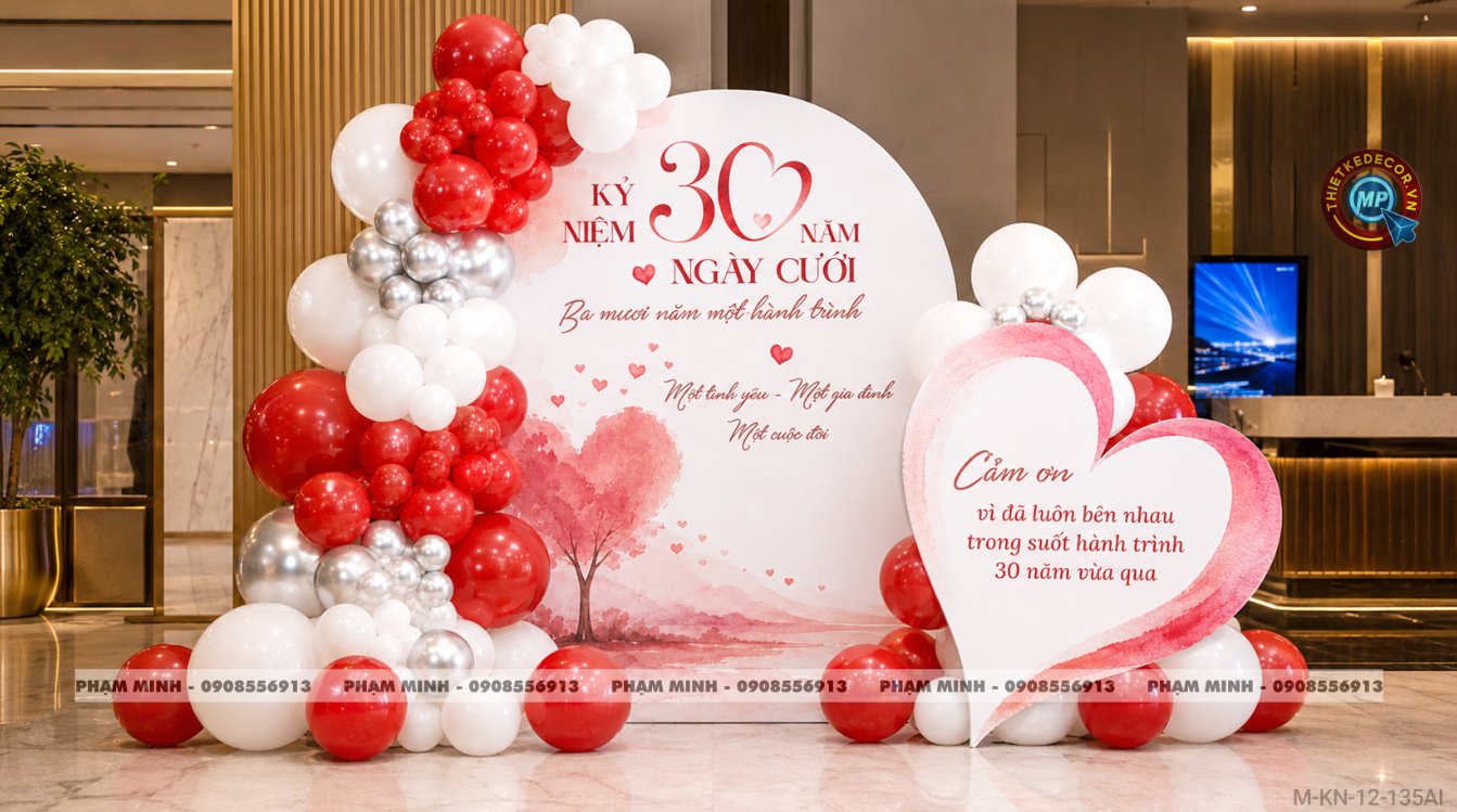 File thiết kế kỷ niệm ngày cưới tone đỏ, trang trí decor kỷ niệm ngày cưới, trang trí bong bóng chụp ảnh checkin kỷ niệm ngày cưới tone đỏ