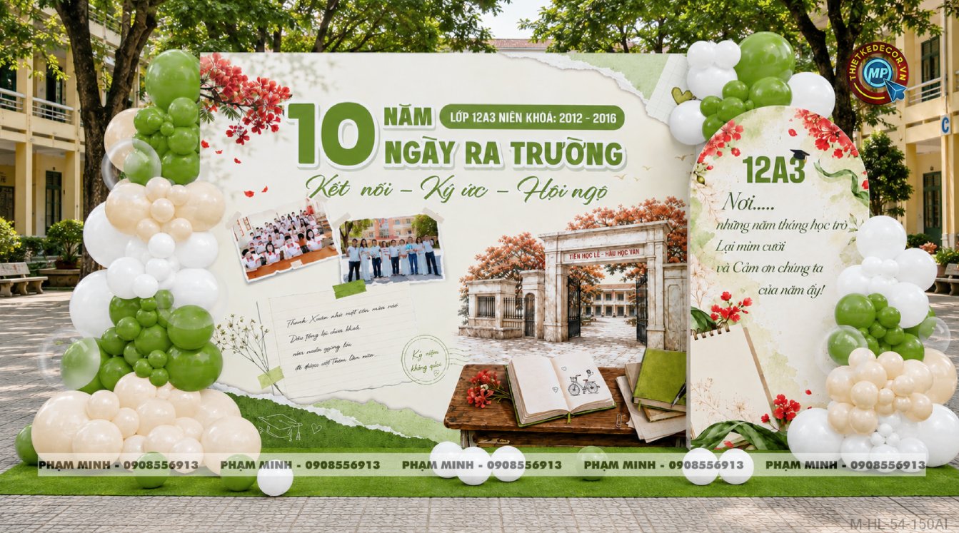 File thiết kế trang trí background họp lớp họp khóa kỷ niệm ngày về trường tone xanh lá sang trọng