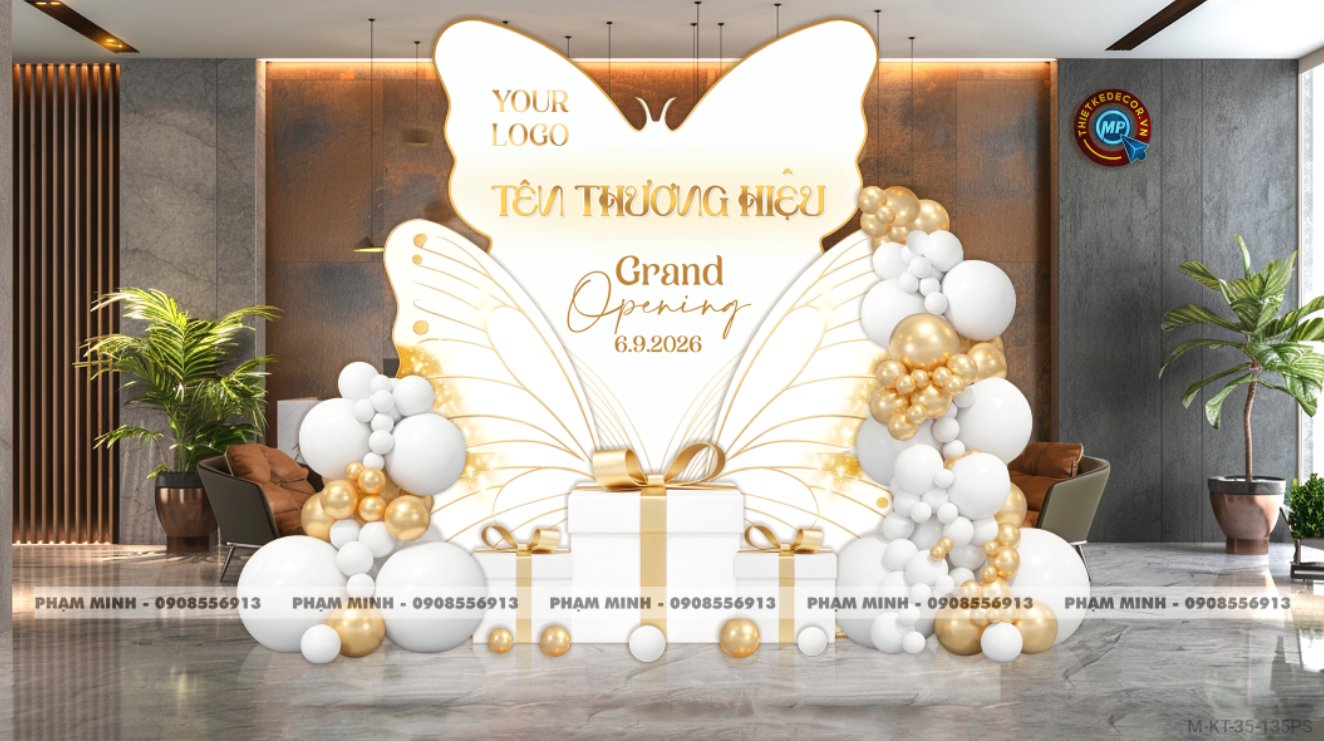File thiết kế trang trí khai trương spa tone vàng sang luxury, trang trí khai trương cửa hàng quần áo tone vàng sang luxury, decor bong bóng khai trương spa, cửa hàng quần áo tone vàng sang trọng luxury