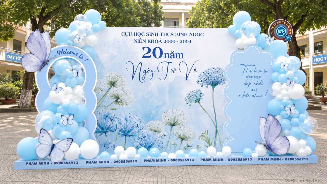 File thiết kế trang trí background họp lớp họp khóa kỷ niệm ngày về trường tone xanh da trời sang trọng