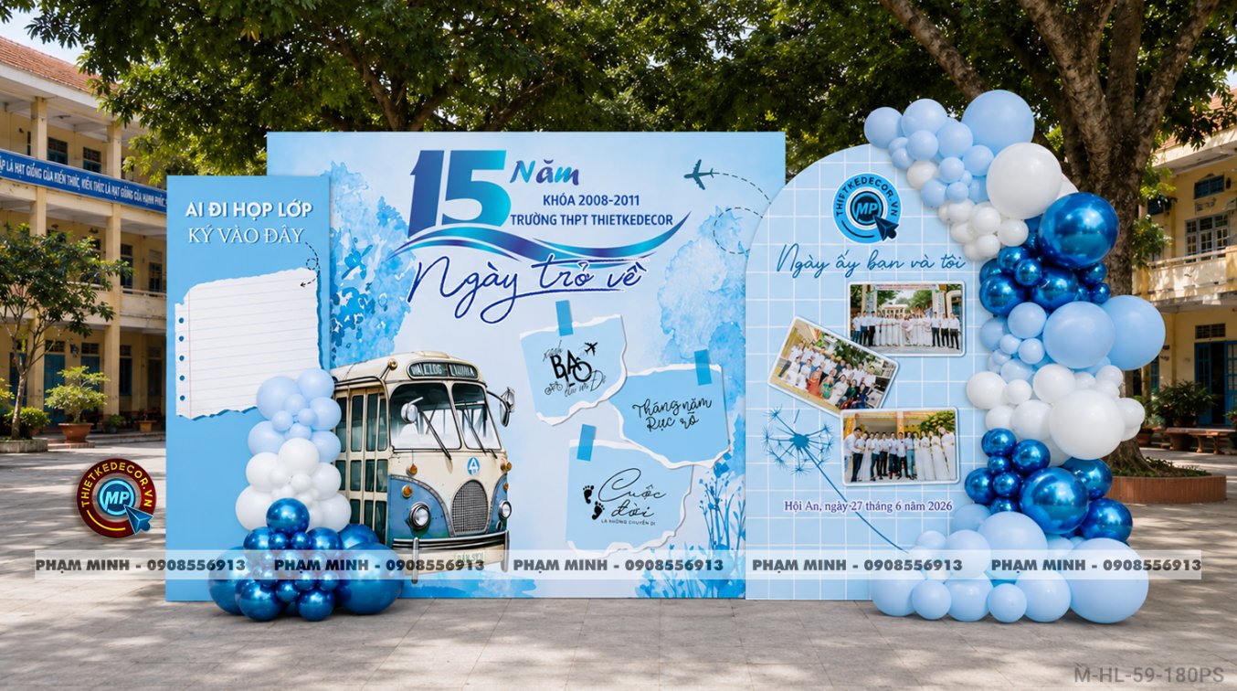 File thiết kế trang trí background họp lớp họp khóa kỷ niệm ngày về trường tone xanh da trời sang trọng