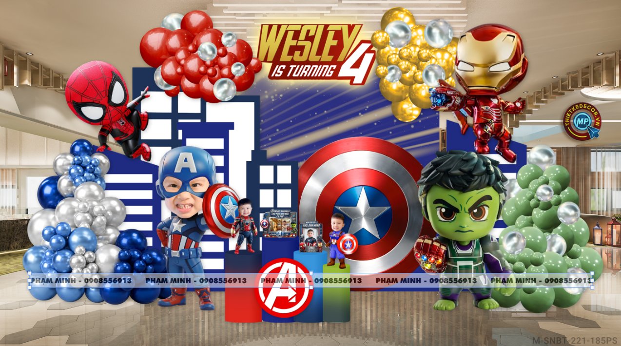 File thiết kế sinh nhật bé trai chủ đề Siêu nhân siêu anh hùng; sinh nhật chủ đề Marvel, đáng yêu dễ thương cute sang trọng