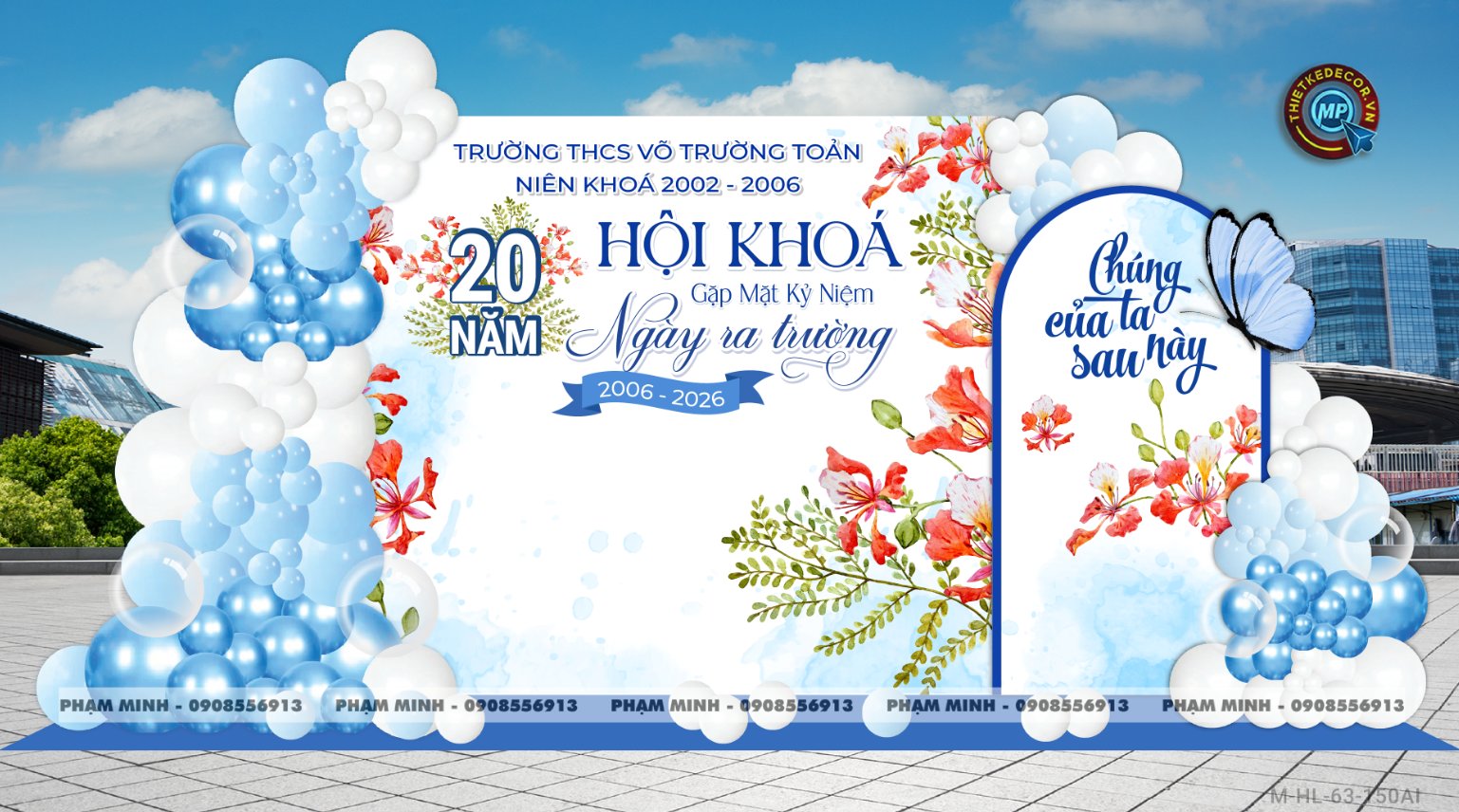 File thiết kế trang trí background họp lớp họp khóa kỷ niệm ngày về trường tone xanh da trời sang trọng