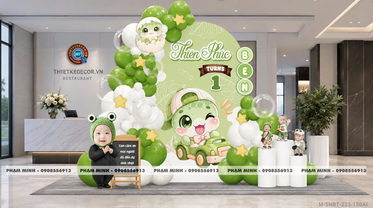 File thiết kế sinh nhật bé trai tuổi rắn tone xanh lá cây ; Sinh nhật bé trai tone xanh lá; Sinh nhật 1 tuổi tone xanh lá cute đáng yêu dễ thương.