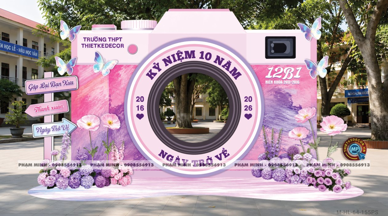 File thiết kế trang trí background họp lớp họp khóa kỷ niệm ngày về trường tone tím mix hồng sang trọng. Decor backdrop bong bóng họp lớp hội khóa tone Tím hồng