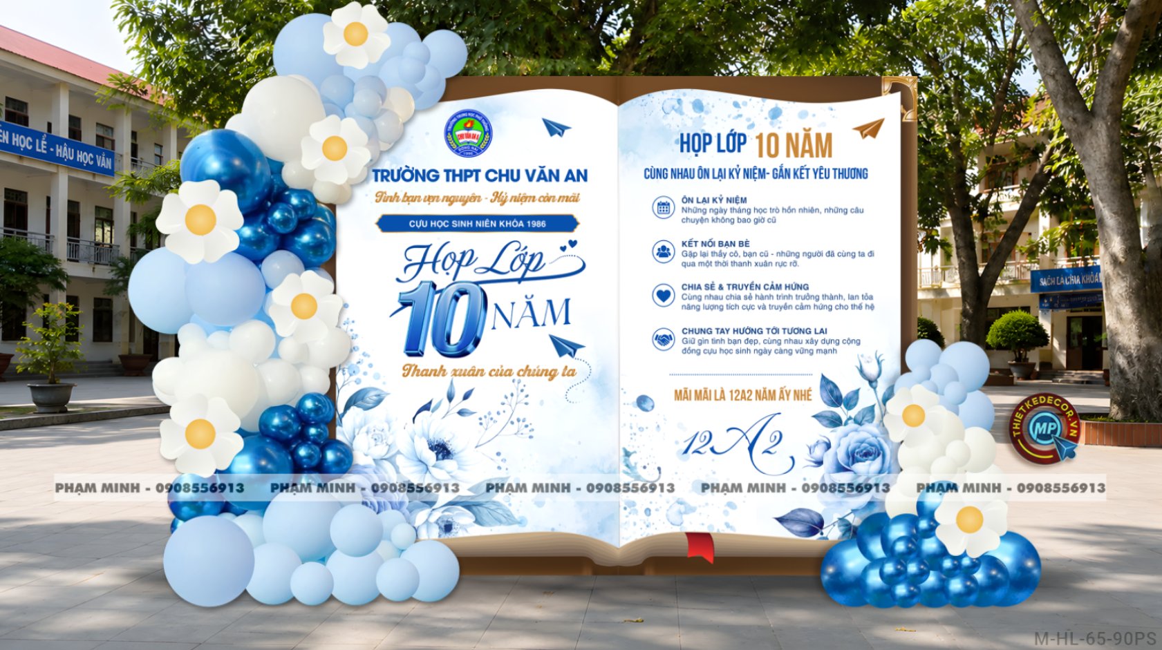 File thiết kế trang trí background họp lớp họp khóa kỷ niệm ngày về trường tone xanh da trời sang trọng