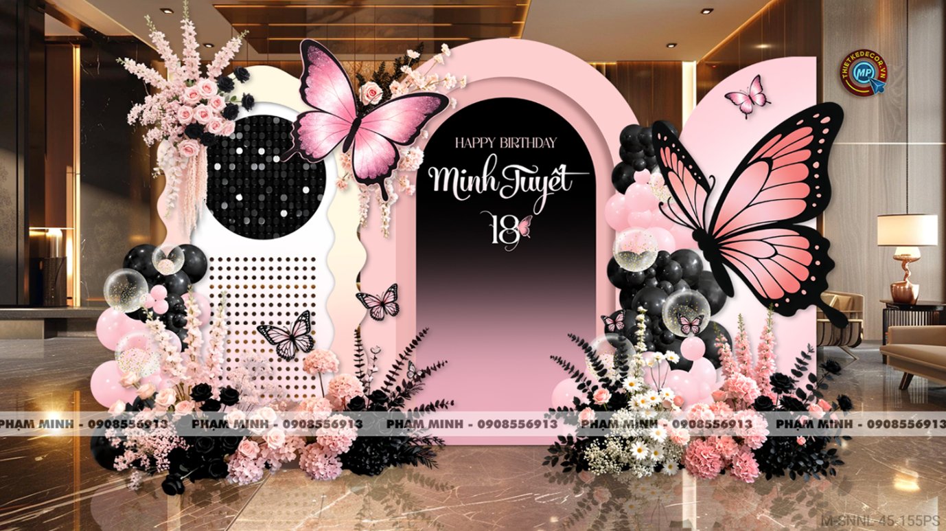 File thiết kế trang trí sinh nhật người lớn tone hồng phối hoa lụa, decor trang trí sinh nhật Người yêu, decor trang trí sinh nhật vợ, decor trang trí sinh nhật sếp nữ tone hồng đẹp, sang trọng, luxury