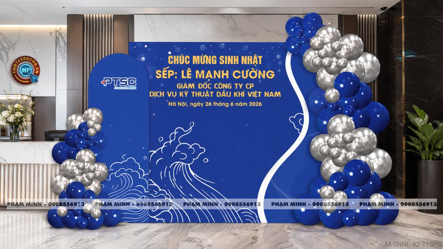 File thiết kế trang trí sinh nhật người lớn tone xanh dương, decor trang trí sinh nhật sếp, decor trang trí sinh nhật chồng tone xanh dương đẹp, sang trọng, luxury