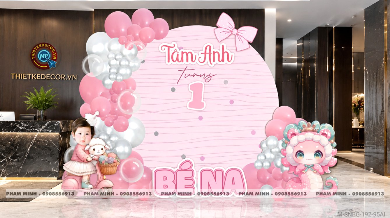 File thiết kế sinh nhật bé gái tuổi rắn tone hồng; Sinh nhật bé gái tone hồng; Sinh nhật 1 tuổi tone hồng; Sinh nhật tuổi tỵ tone hồng cute đáng yêu dễ thương
