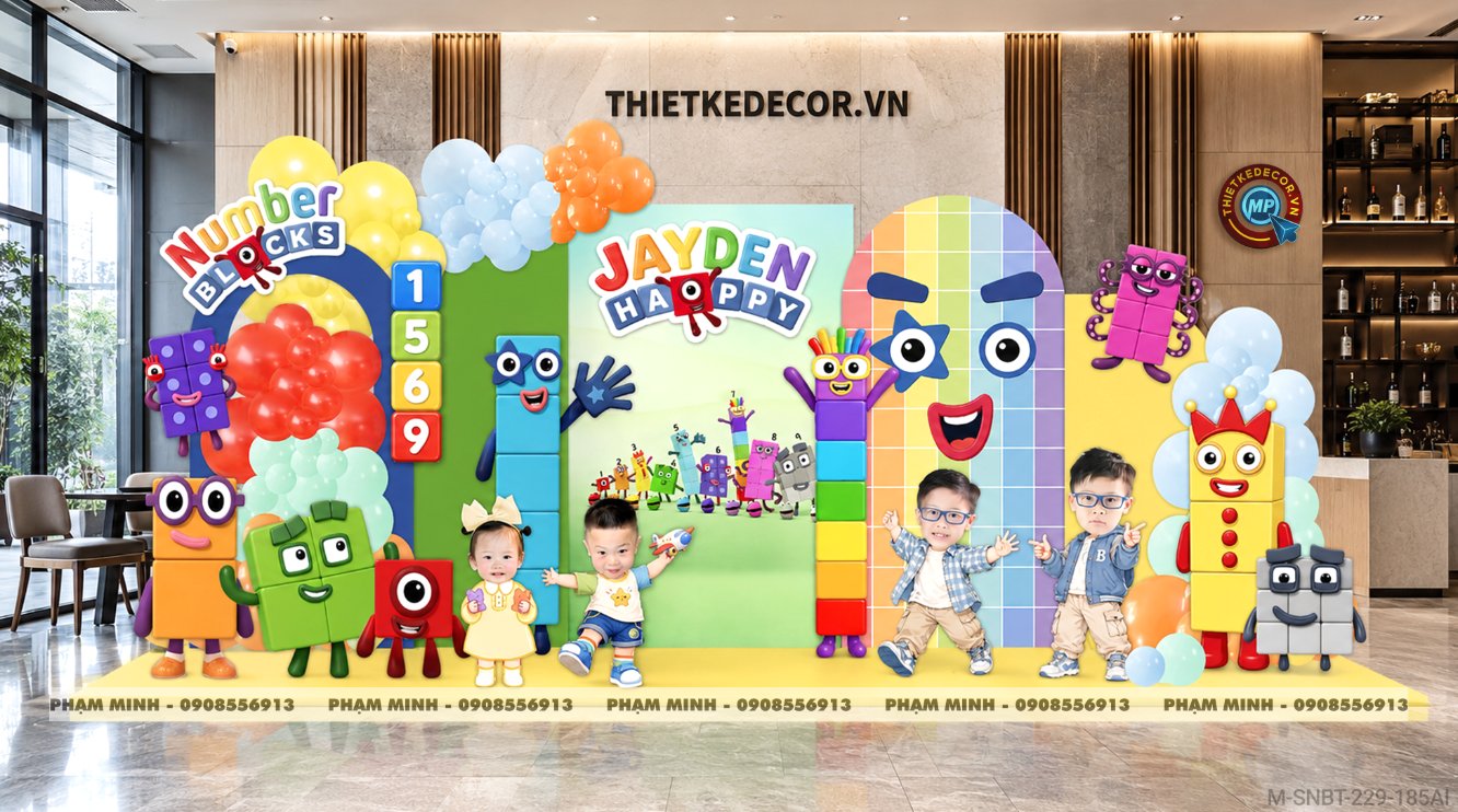 File thiết kế sinh nhật bé trai chủ đề Numberblocks; sinh nhật chủ đề Numberblocks, đáng yêu dễ thương cute sang trọng