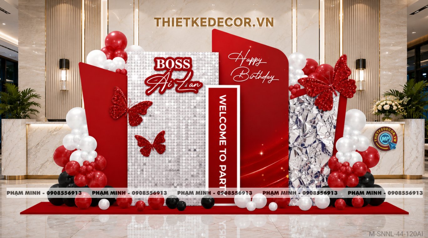 File thiết kế trang trí sinh nhật người lớn tone đỏ, decor trang trí sinh nhật Người yêu, decor trang trí sinh nhật vợ, decor trang trí sinh nhật sếp nữ tone đỏ đẹp, sang trọng, luxury