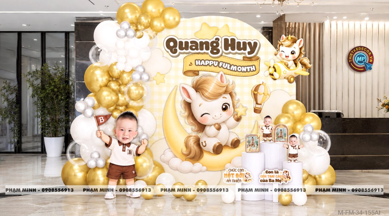 File thiết kế đầy tháng bé trai tone vàng; Full month bé trai tuổi ngựa tone vàng; đầy tháng tone vàng; full month tone vàng cute dễ thương đáng yêu