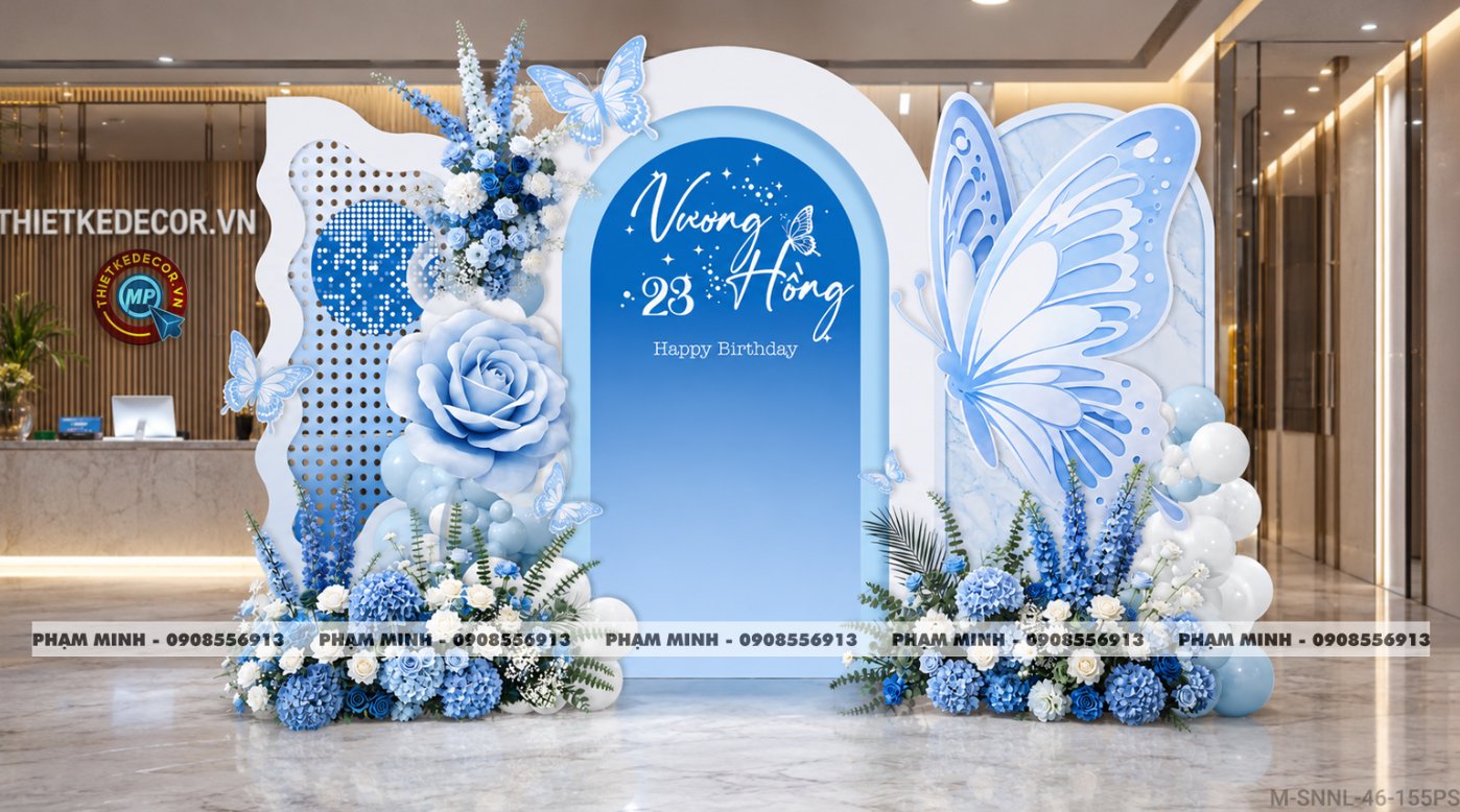 File thiết kế trang trí sinh nhật người lớn tone xanh phối hoa lụa, decor trang trí sinh nhật Người yêu, decor trang trí sinh nhật vợ, decor trang trí sinh nhật sếp nữ tone xanh đẹp, sang trọng, luxury