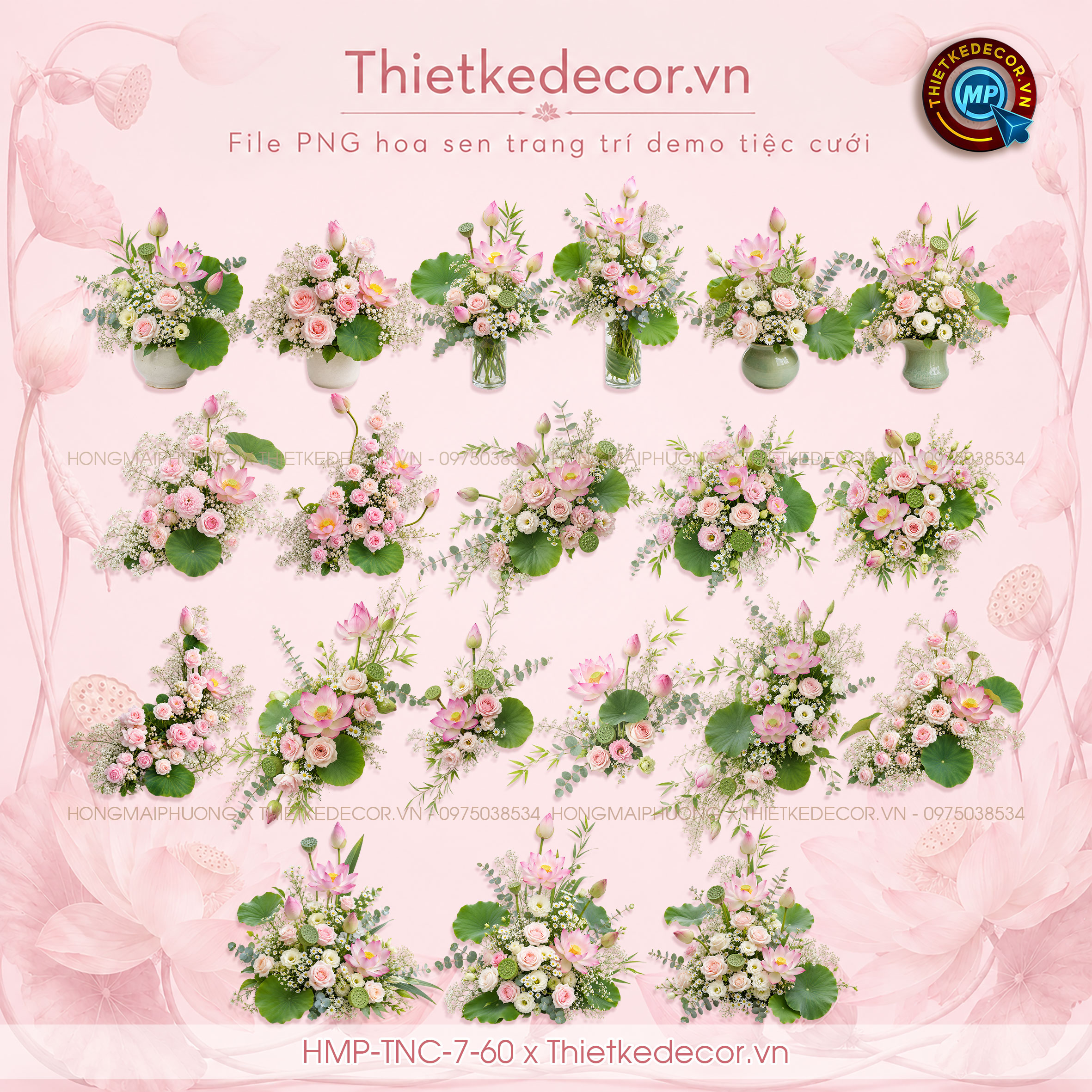 File PNG hoa sen mix dùng trong demo tiệc cưới