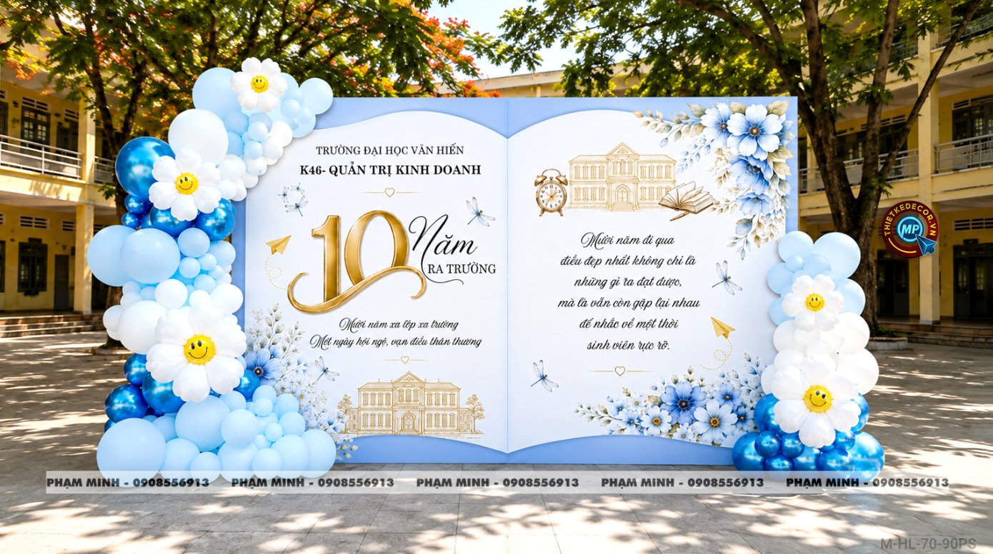 File thiết kế trang trí background họp lớp họp khóa kỷ niệm ngày về trường tone xanh da trời sang trọng