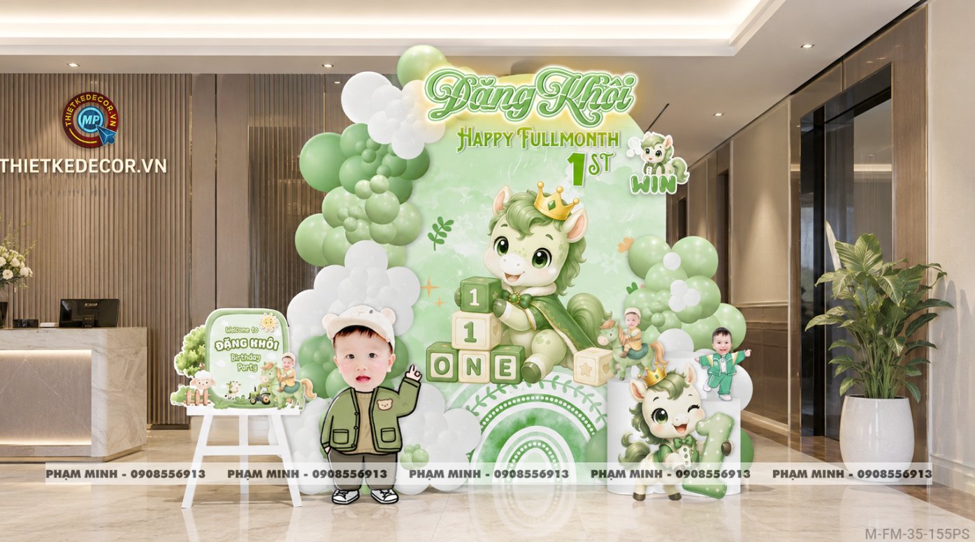 File thiết kế đầy tháng bé trai tone xanh lá cây; Full month bé trai tuổi ngựa tone xanh lá cây; đầy tháng tone xanh lá cây; full month tone xanh lá cây cute dễ thương đáng yêu