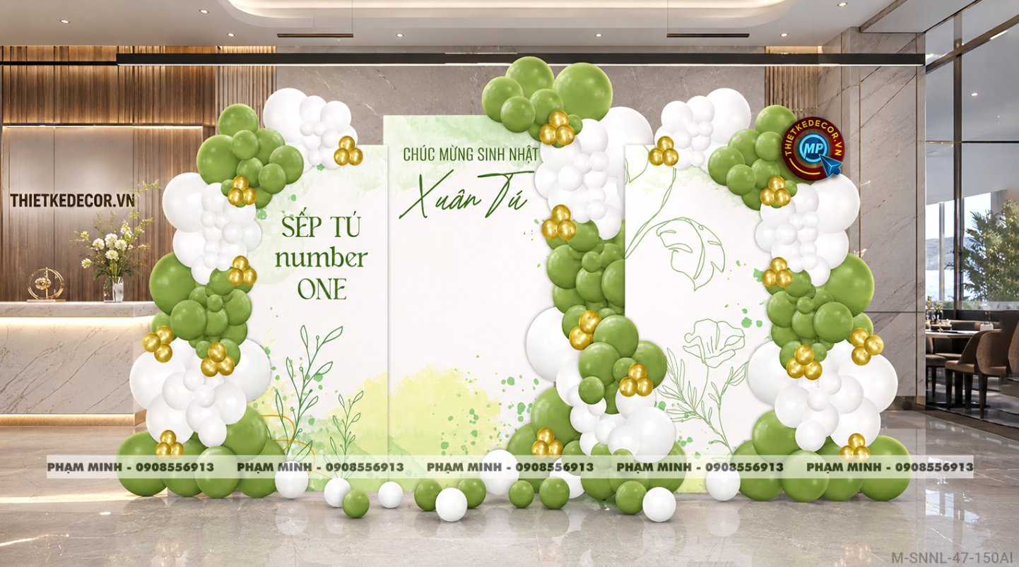 File thiết kế trang trí sinh nhật người lớn tone xanh lá cây, decor trang trí sinh nhật Người yêu, decor trang trí sinh nhật vợ, decor trang trí sinh nhật sếp nữ sếp nam tone xanh lá đẹp, sang trọng, luxury