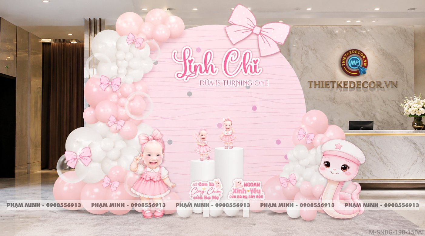 File thiết kế sinh nhật bé gái tuổi rắn tone hồng; Sinh nhật bé gái tone hồng; Sinh nhật 1 tuổi tone hồng; Sinh nhật tuổi tỵ tone hồng cute đáng yêu dễ thương