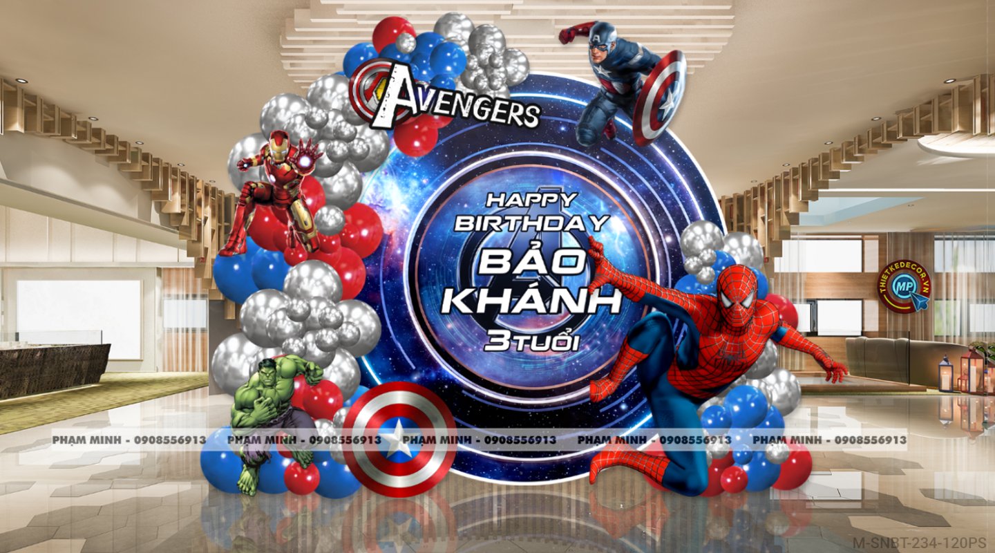 File thiết kế sinh nhật bé trai chủ đề Siêu nhân siêu anh hùng; sinh nhật chủ đề Marvel, đáng yêu dễ thương cute sang trọng