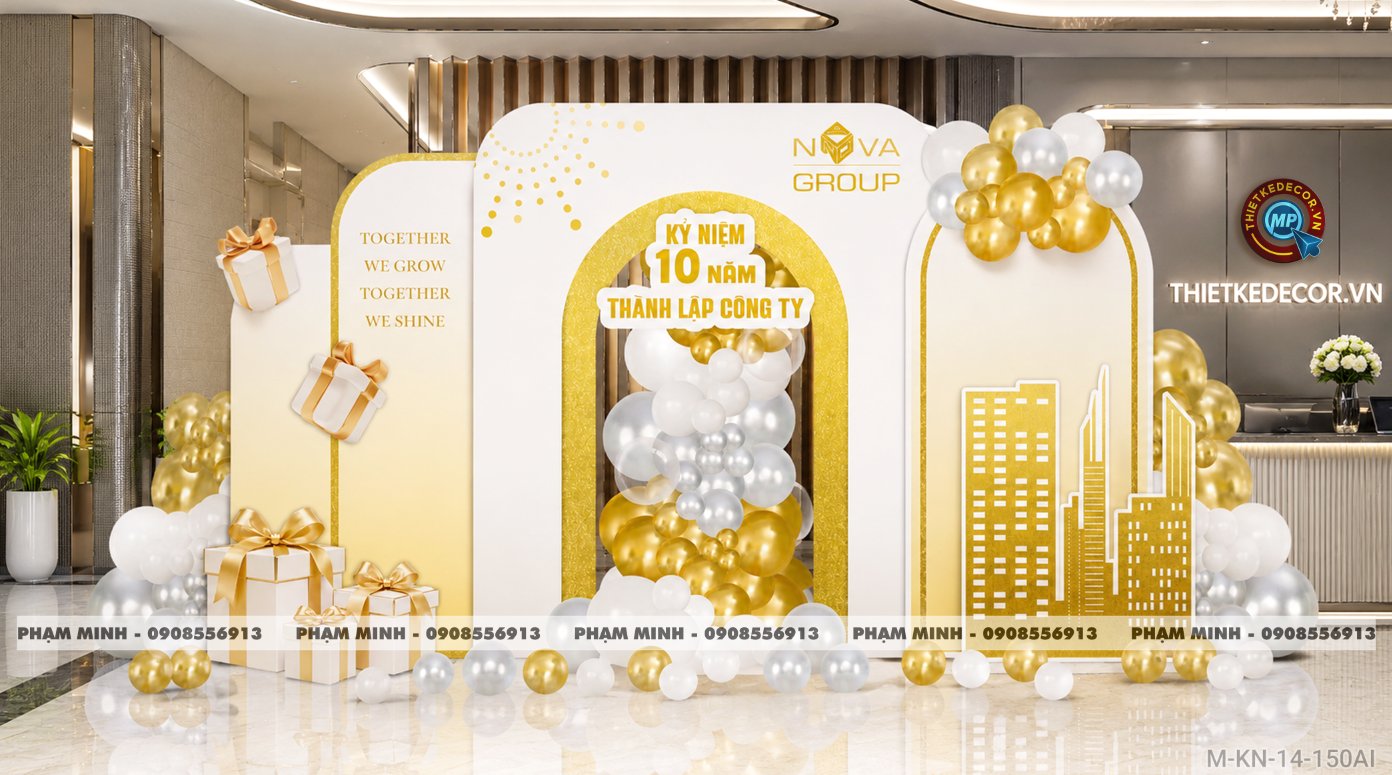 File thiết kế trang trí decor kỷ niệm thành lập công ty tone vàng mix bạc đẹp, sang trọng, luxury