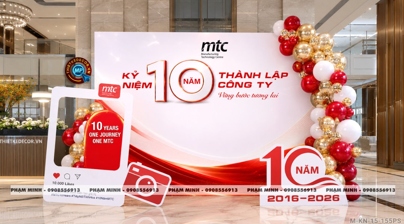 File thiết kế trang trí decor kỷ niệm thành lập công ty tone đỏ mix vàng mix bạc đẹp, sang trọng, luxury.