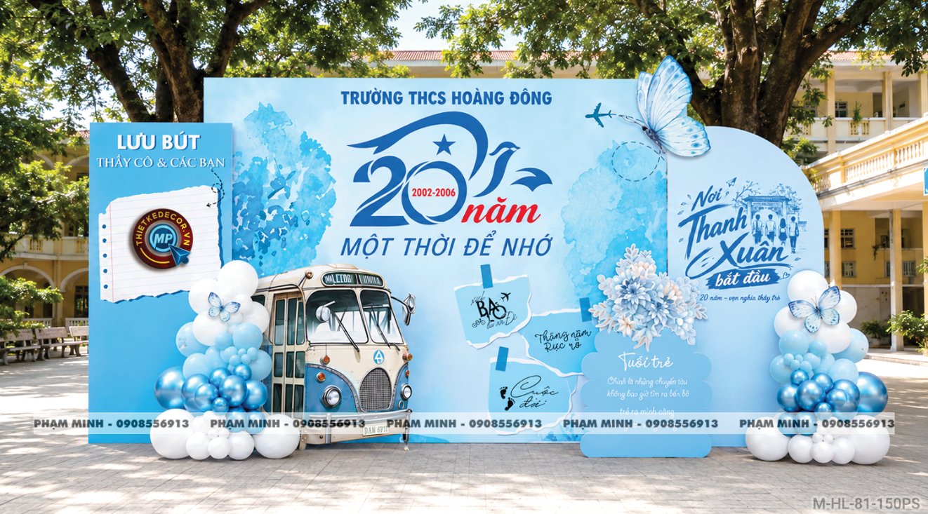 File thiết kế trang trí background họp lớp họp khóa kỷ niệm ngày về trường tone xanh da trời sang trọng
