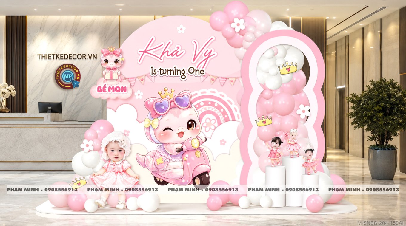 File thiết kế sinh nhật bé gái tuổi rắn tone hồng; Sinh nhật bé gái tone hồng; Sinh nhật 1 tuổi tone hồng; Sinh nhật tuổi tỵ tone hồng cute đáng yêu dễ thương