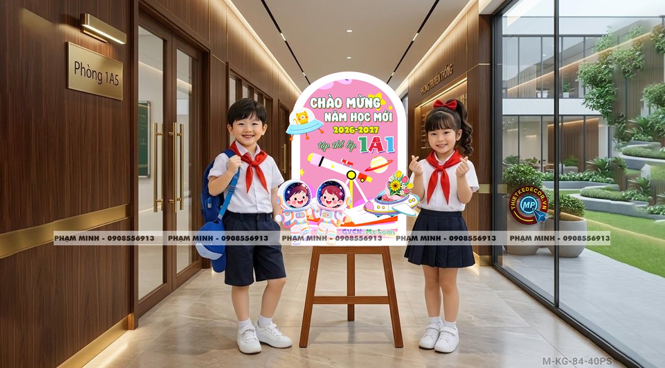 Bảng welcome chào đón bé đến lớp học sinh lớp 1 khối 1, chào mừng năm học mới trang trí decor lớp học dễ thương đáng yêu.