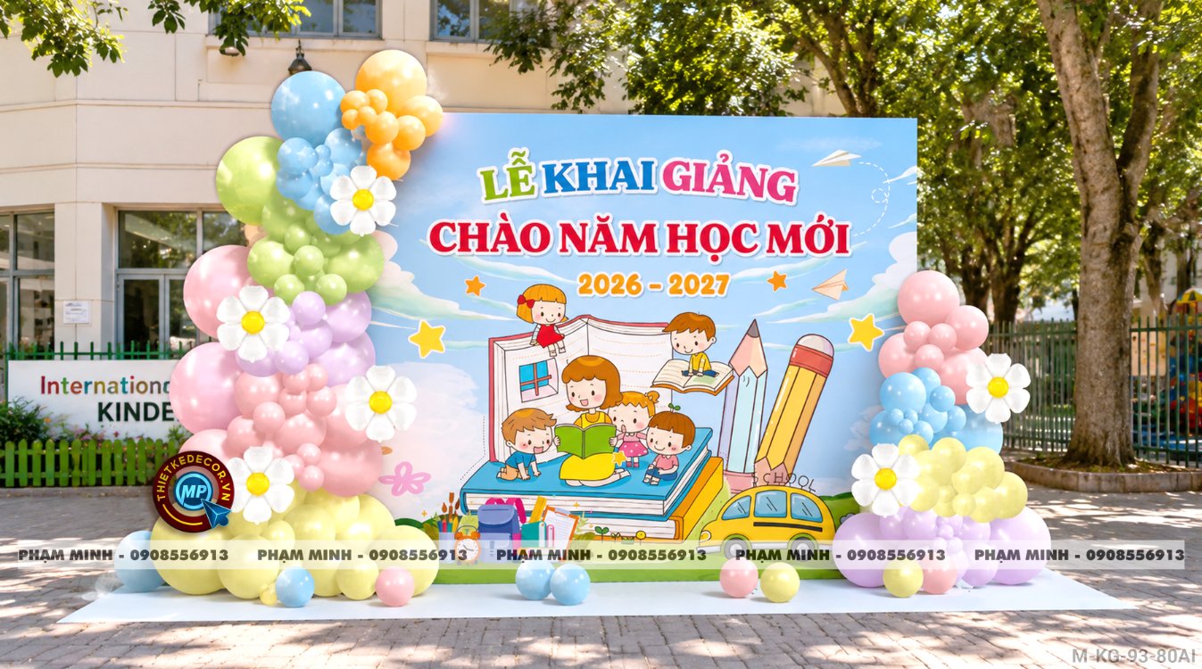 File thiết kế trang trí decor lễ khai giảng chào mừng năm học mới trường mầm non chụp ảnh check in cho trường mầm non, tiểu học, cấp 1, cấp 2, trường quốc tế.