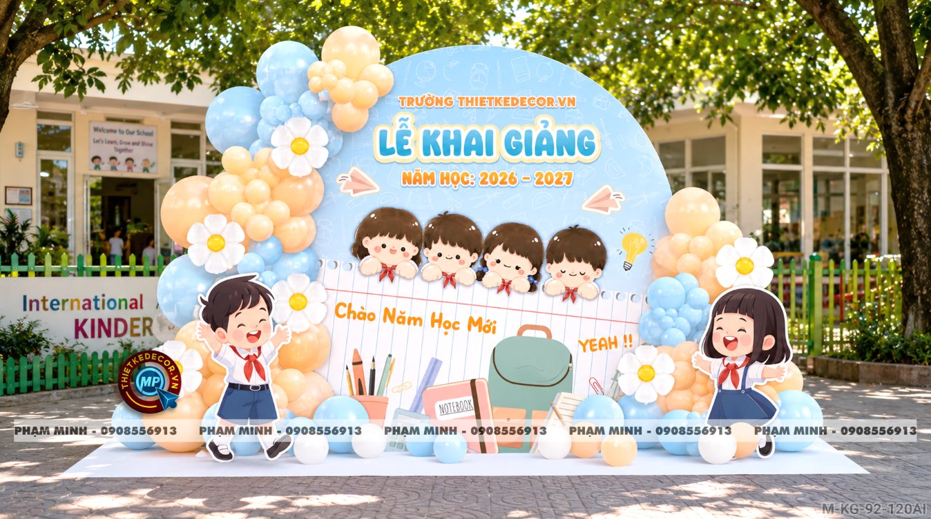 File thiết kế trang trí decor lễ khai giảng chào mừng năm học mới trường mầm non chụp ảnh check in cho trường mầm non, tiểu học, cấp 1, cấp 2, trường quốc tế.